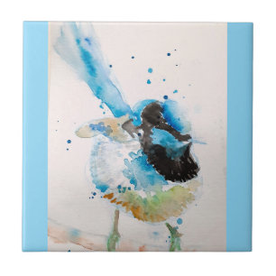 Azulejo De Cerâmica Blue Wren Wrens Watercolor Baby Blue australiano