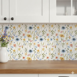 Azulejo De Cerâmica Blue Yellow Pink Wildflower Watercolor