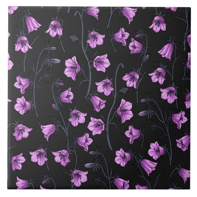 Azulejo De Cerâmica Bluebells à meia-noite, Harebeldes, Flores 2 (Frente)