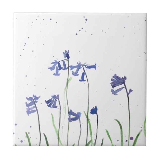 Azulejo De Cerâmica Bluebells aquarela azul floral bonito elegante (Frente)