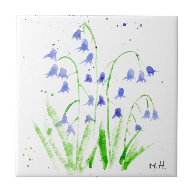 Azulejo De Cerâmica Bluebells aquarela azul floral bonito elegante c (Frente)