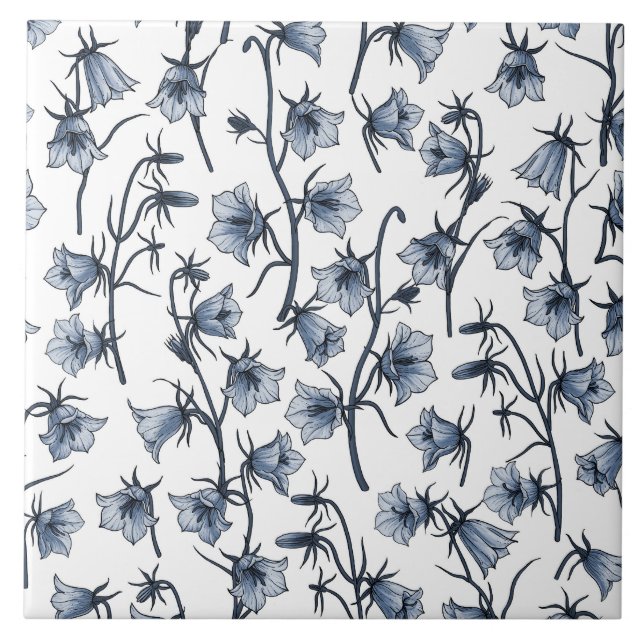 Azulejo De Cerâmica Bluebells, Harebeldes, Flores (Frente)