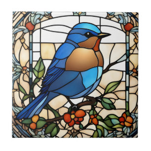 Azulejo De Cerâmica Bluebird Faux Vidro Estido Pássaro Azul