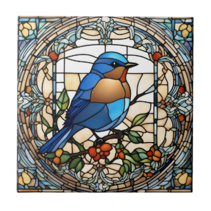 Azulejo De Cerâmica Bluebird Faux Vidro Estido Pássaro Azul