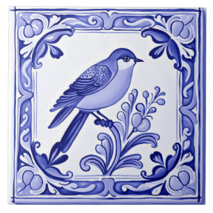 Azulejo De Cerâmica Bluebird Mediterranean Blue Bird Folk Animal