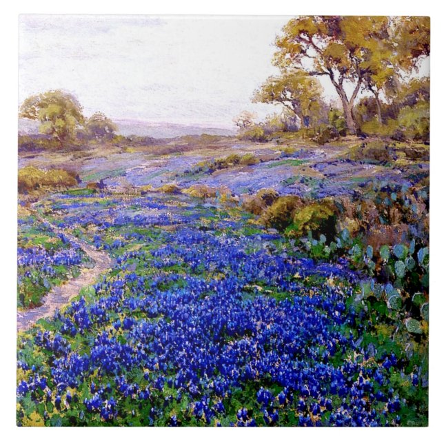 Azulejo De Cerâmica Bluebonnets em Twilight, norte de San Antonio, (Frente)