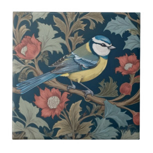 Azulejo De Cerâmica Bluetit William Morris estilo Right Bird Blue Tit