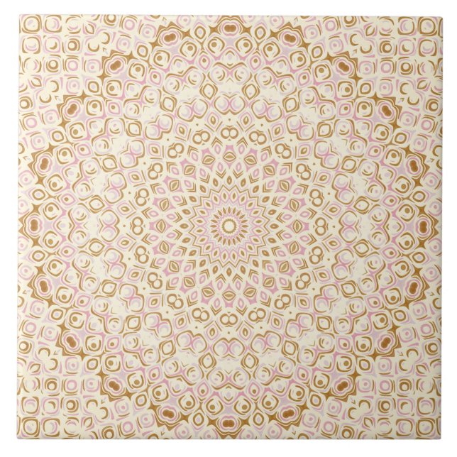 Azulejo De Cerâmica Blush and Gold Decorative Mandala (Frente)