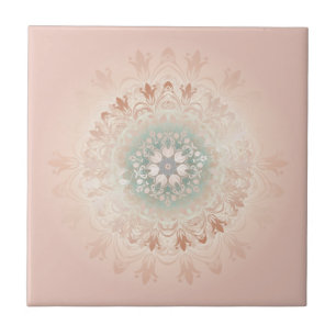 Azulejo De Cerâmica Blush de Rosa Dourado Mandala Floral