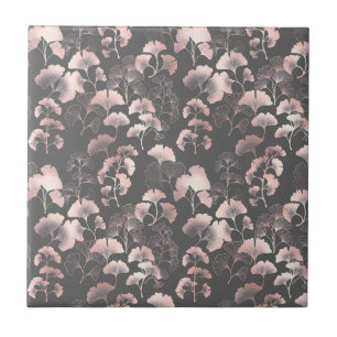 Azulejo De Cerâmica Blush Ginkgo Luxe – Botânica Dourada em Preto (1)