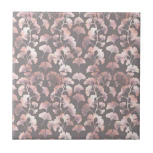 Azulejo De Cerâmica Blush Ginkgo Luxe – Botânica Dourada em Preto (2)