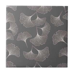 Azulejo De Cerâmica Blush Ginkgo Luxe – Botânica Dourada em Preto (4)