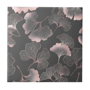 Azulejo De Cerâmica Blush Ginkgo Luxe – Botânica Dourada em Preto (7)