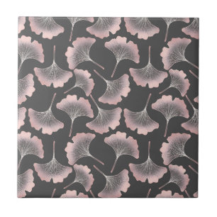 Azulejo De Cerâmica Blush Ginkgo Luxe – Botânica Dourada em Preto (8)
