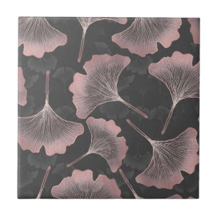 Azulejo De Cerâmica Blush Ginkgo Luxe – Botânica Dourada em Preto (9)