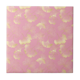 Azulejo De Cerâmica Blush Ginkgo Luxe – Botânica Dourada em Rosa (1)