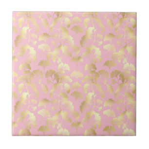 Azulejo De Cerâmica Blush Ginkgo Luxe – Botânica Dourada em Rosa (6)