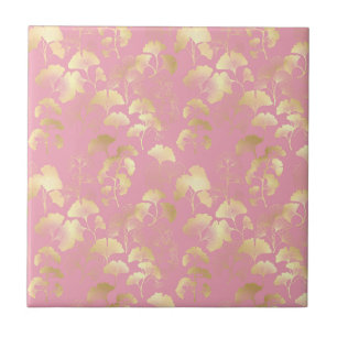 Azulejo De Cerâmica Blush Ginkgo Luxe – Botânica Dourada em Rosa (7)