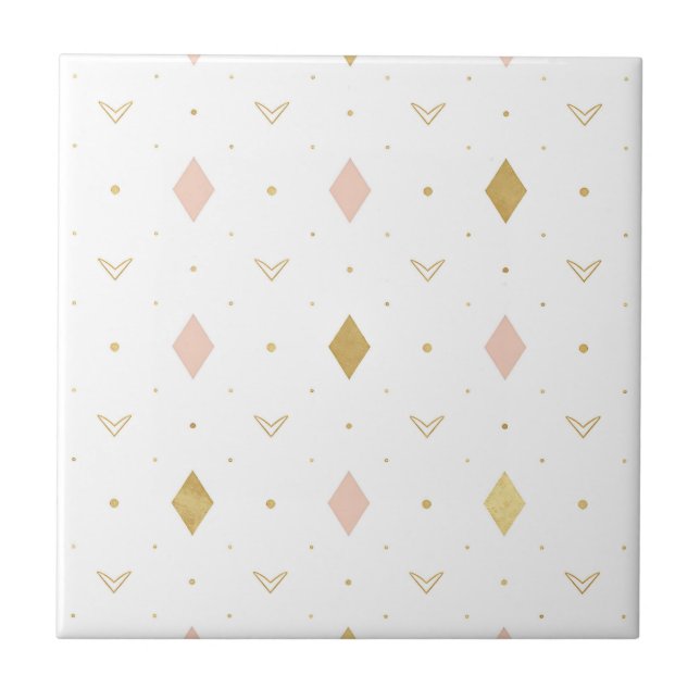 Azulejo De Cerâmica Blush Pink Gold Geometric Pattern (Frente)
