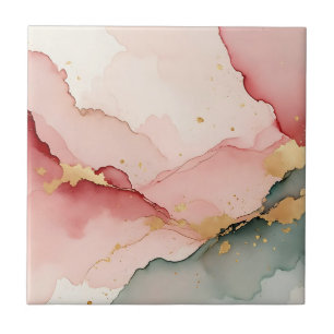 Azulejo De Cerâmica Blush Rosa Azul Turquesa Dourado Abstrato