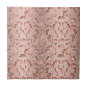 Azulejo De Cerâmica Blush Rosa Dourado Folhas de Ginkgo Elegante Botân