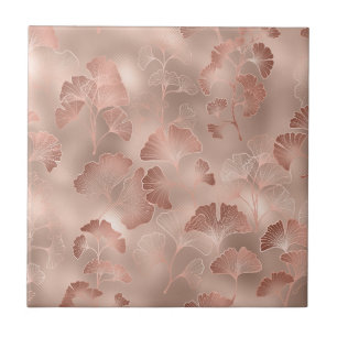 Azulejo De Cerâmica Blush Rosa Folhas de Ginkgo Elegante Botânico 1