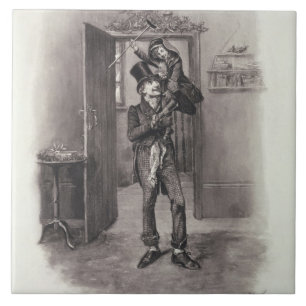 Azulejo De Cerâmica Bob Cratchit e Tim minúsculo, 'de Charles Dickens