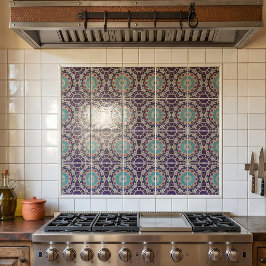 Azulejo De Cerâmica Boêmio Angustiado Azul-turquesa e Ameixa Mosaico M