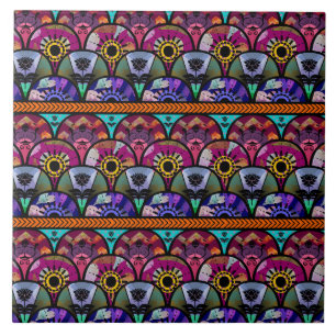 Azulejo De Cerâmica Bohemian bonito colorido retro de Boho