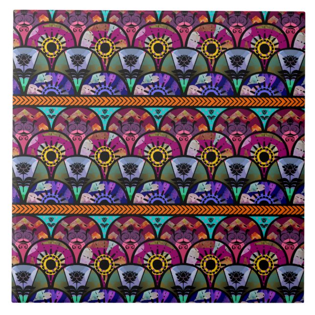 Azulejo De Cerâmica Bohemian bonito colorido retro de Boho (Frente)