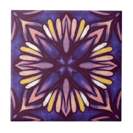 Azulejo De Cerâmica Boho Blossom: Padrão Floral Artístico Roxo