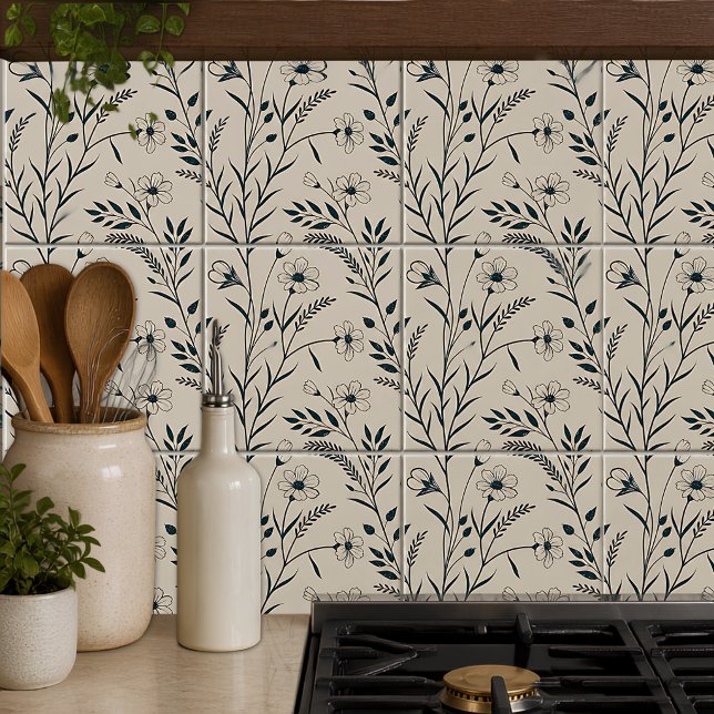 Azulejo De Cerâmica Boho Botânico Neutro (Criador carregado)