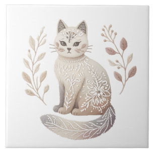 Azulejo De Cerâmica Boho Cat Minimalista Arte Decorativa Felina