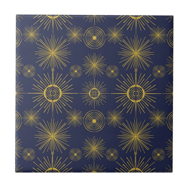 Azulejo De Cerâmica Boho Celestial Sun Stars Padrão Azul (Frente)