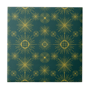 Azulejo De Cerâmica Boho Celestial Sun Stars Padrão Teal