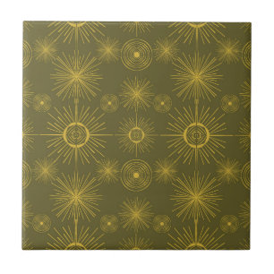 Azulejo De Cerâmica Boho Celestial Sun Stars Padrão Verde