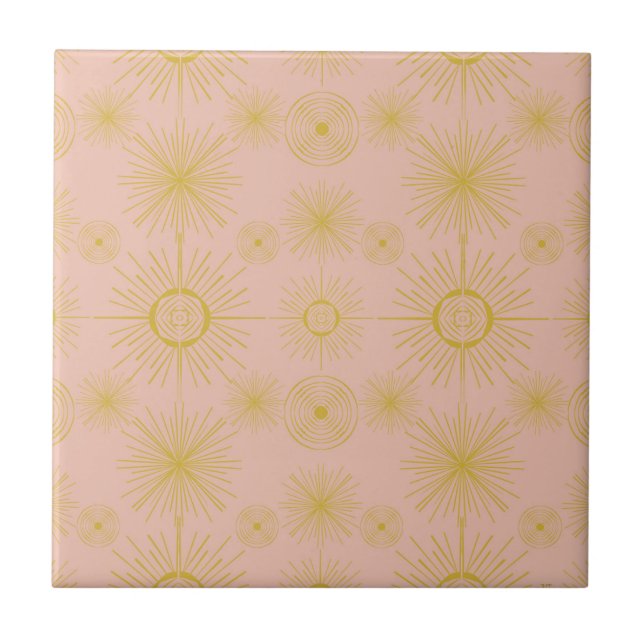 Azulejo De Cerâmica Boho Celestial Sun Stars Pink Padrão (Frente)