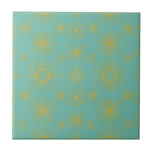Azulejo De Cerâmica Boho Celestial Sun Stars Turquoise Patterno