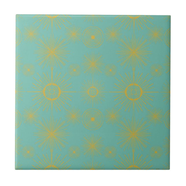 Azulejo De Cerâmica Boho Celestial Sun Stars Turquoise Patterno (Frente)