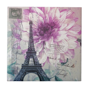 Azulejo De Cerâmica Boho Chic floral Vintage Paris Torre Eiffel