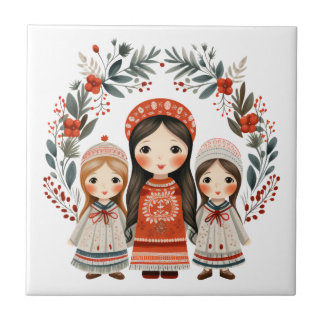 Azulejo De Cerâmica Boho Christmas Girls Scandinavian Folart