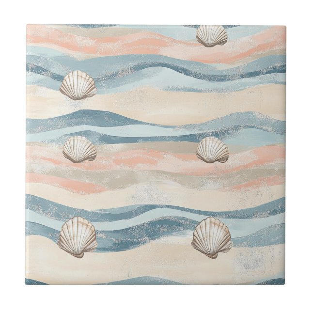 Azulejo De Cerâmica Boho Coastal Seashell Wave Pattern (8) (Frente)