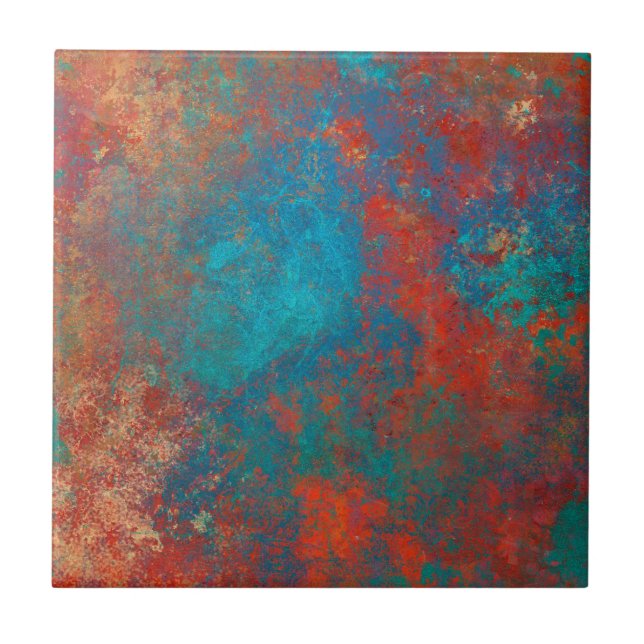 Azulejo De Cerâmica Boho Copper Blue Orange Grunge (Frente)