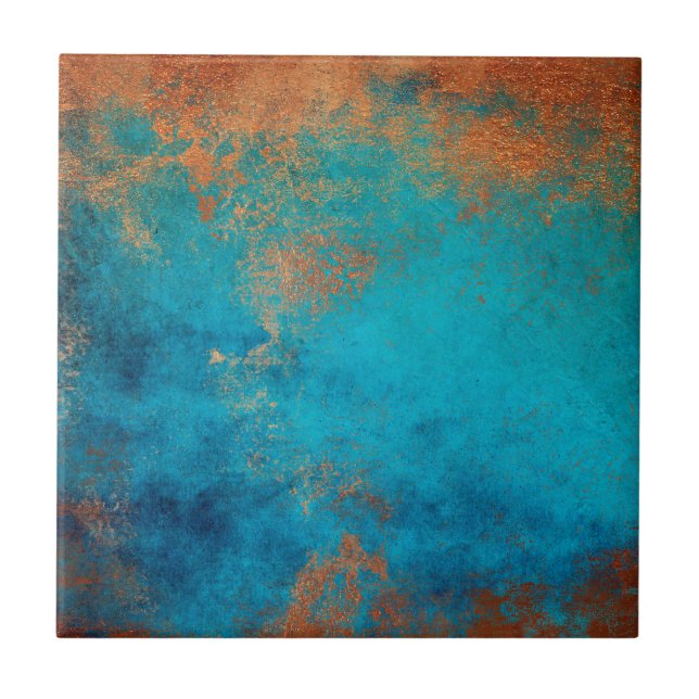 Azulejo De Cerâmica Boho Copper Blue Rustic (Frente)
