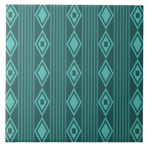 Azulejo De Cerâmica Boho Diamantes Listras Turquesa