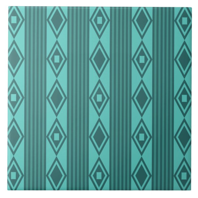 Azulejo De Cerâmica Boho Diamantes Stripes Turquoise (Frente)