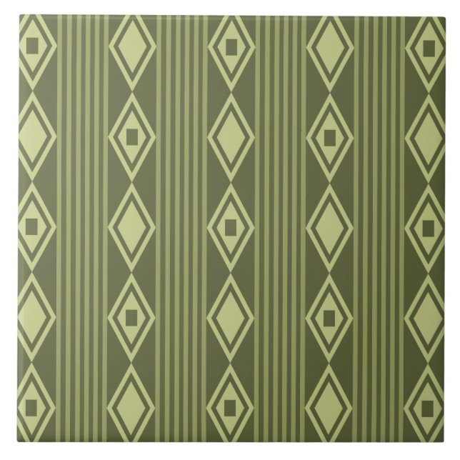 Azulejo De Cerâmica Boho Diamantes Strips Olive Green (Frente)