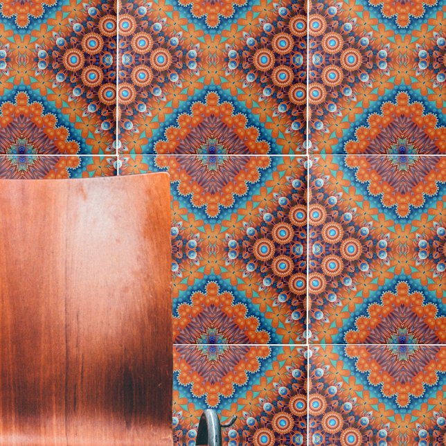 Azulejo De Cerâmica Boho Eclectic Kaleidoscópico - Mosaico - Hip Teal  (Criador carregado)