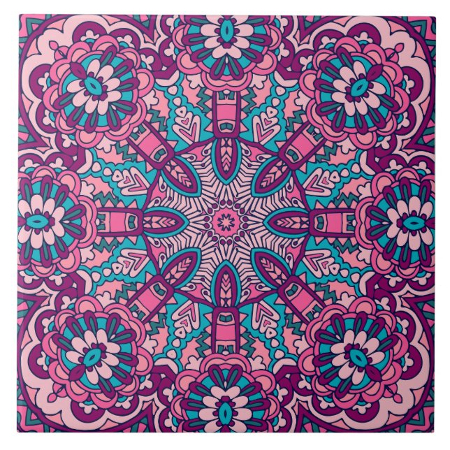 Azulejo De Cerâmica Boho Festivo Mandala (Frente)