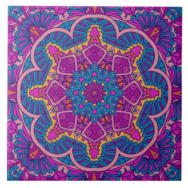 Azulejo De Cerâmica Boho Festivo Mandala (Frente)